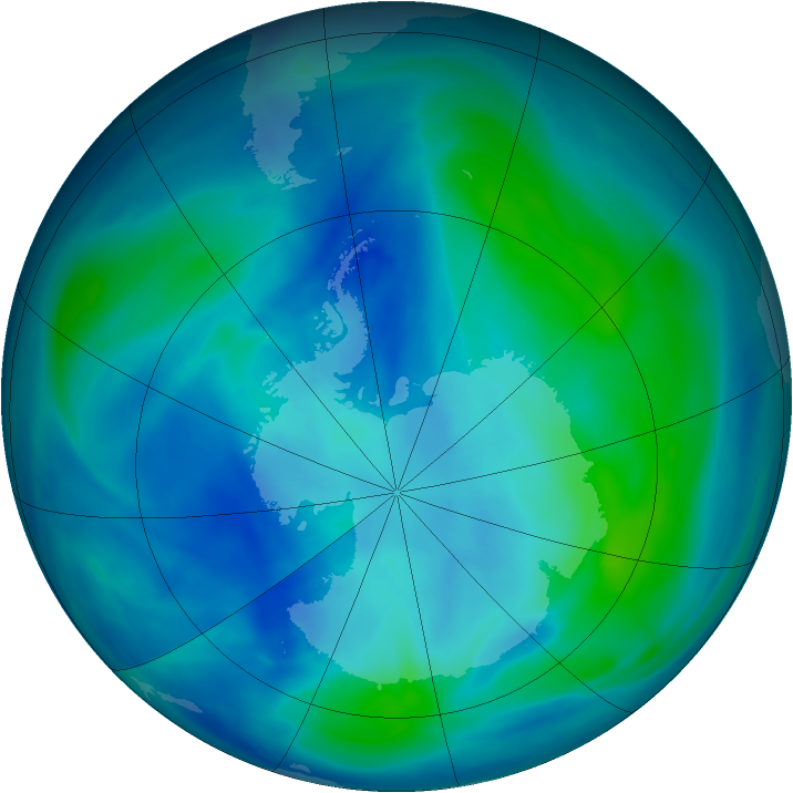 Antarctic ozone map for 16 March 2007